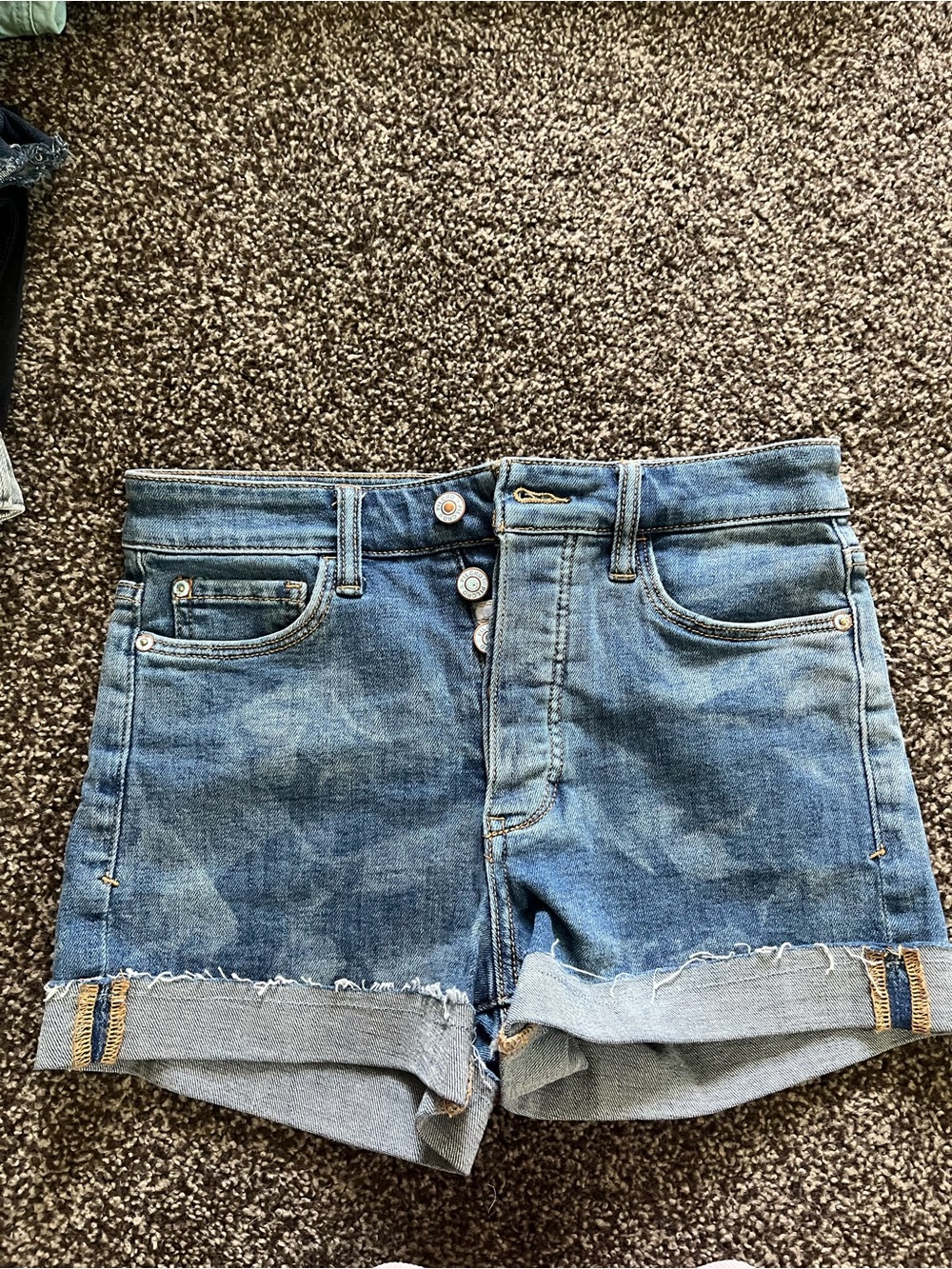 Pilcro Medium Blue High-Rise Cuffed Denim Shorts